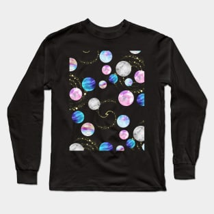 Outer space pattern: Planets, nebulae, and stars (watercolor and gold) Long Sleeve T-Shirt